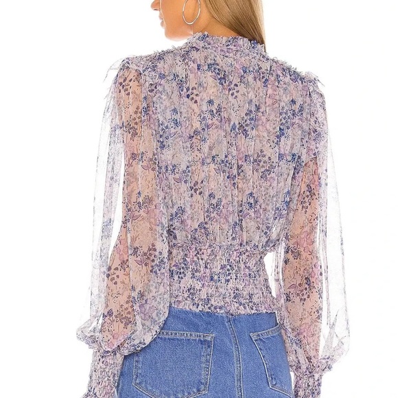 Free People Twyla Sheer Cropped Floral Tie Top – Purple Blue – Size XS - Picture 3 of 6